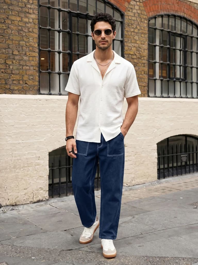 Men's Blue Loose Baggy Fit Washed Denim Jeans Non-Stretchable — photo 4