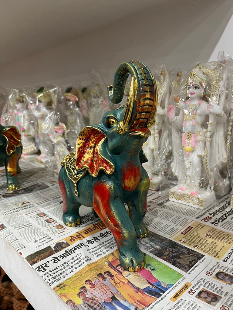 Elephant Statue | Decorative | Gold and Green | Animal