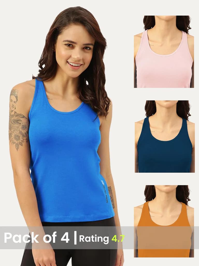 Twin Skin Women's Tanks (Pack of 4) — Pilot Blue; Peach; Sapphire Blue; Mustard / S / Women