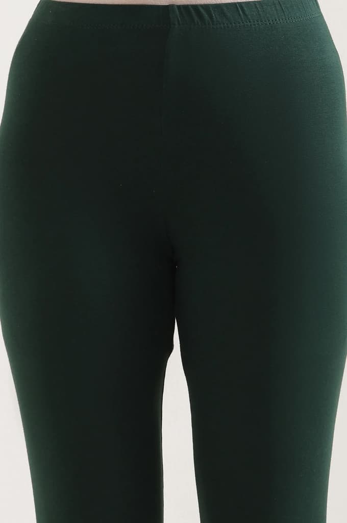 Green Solid Skinny Fit Cotton Tights With Elasticated Waist — photo 6