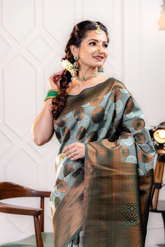 Mimosa Women's Woven Design Kanjivaram Style Art Silk Saree With Blouse Piece : SA00001789PSFREE — photo 3