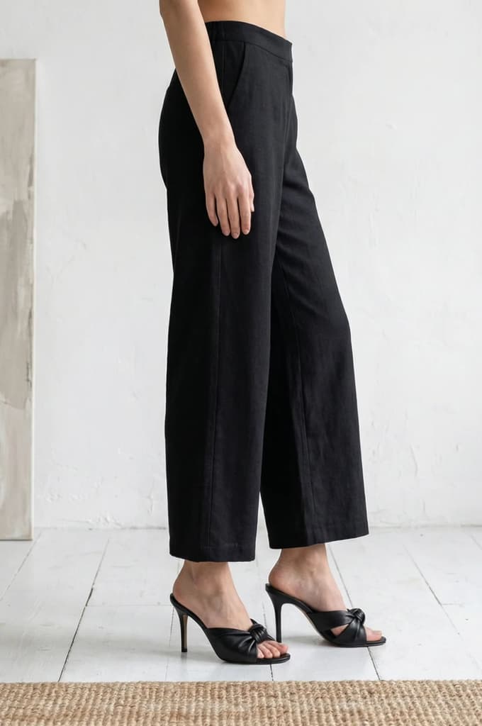 Black Solid Wide Leg Ankle Length Pants — photo 6