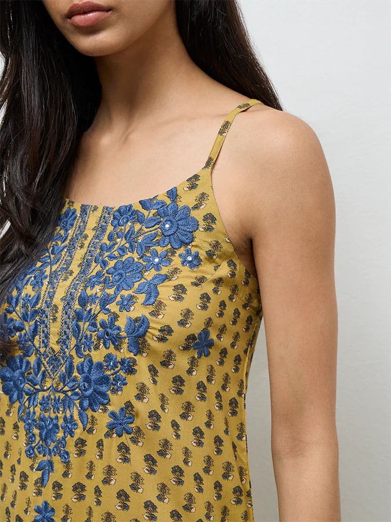 Utsa Mustard Floral Printed A-Line Kurta — photo 3