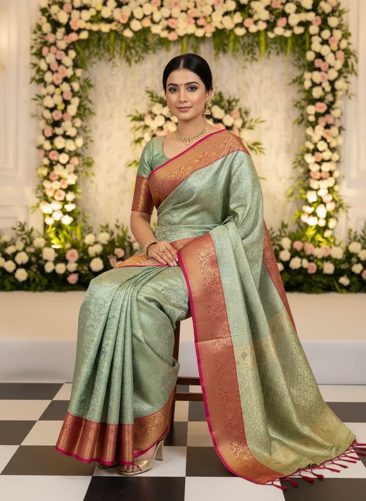 MIMOSA Women's Woven Design Kanjivaram Style Art Silk Saree with Blouse Piece - Rama (SA00002446RMFREE) — photo 4