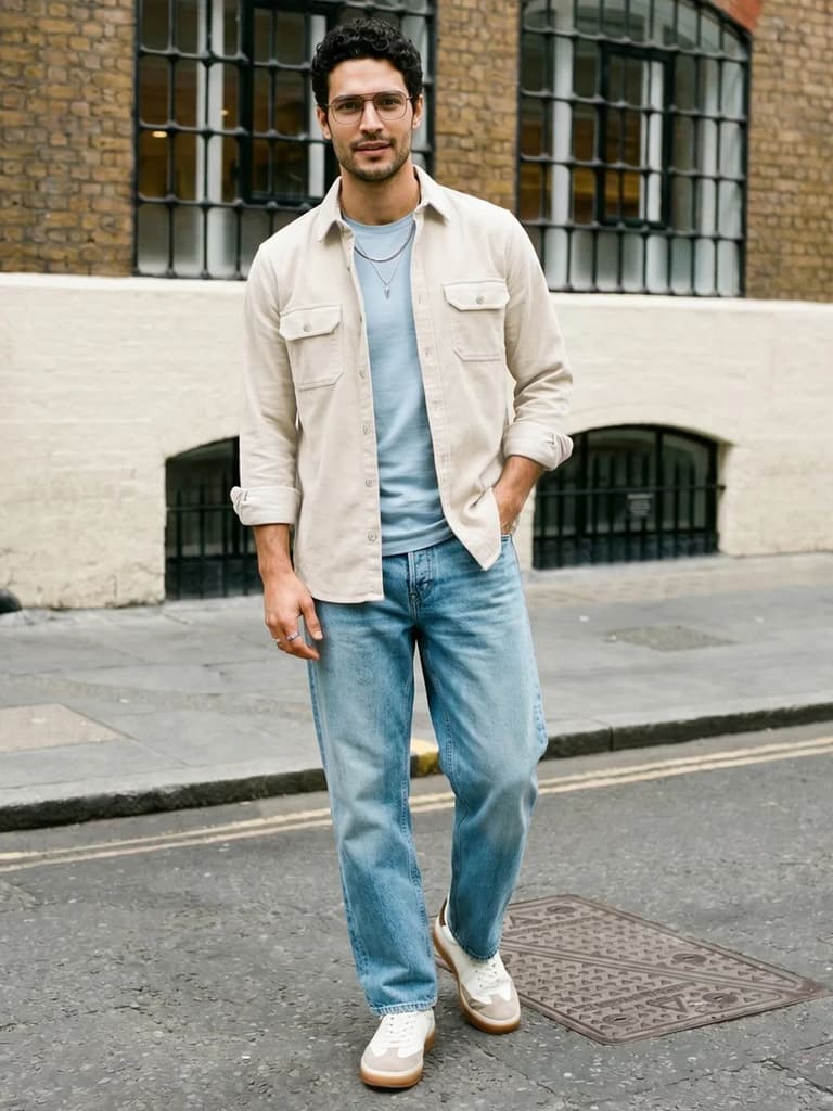 Men's White Corduroy Full Sleeve Regular Fit Solid Overshirt with Utility Pockets — photo 4