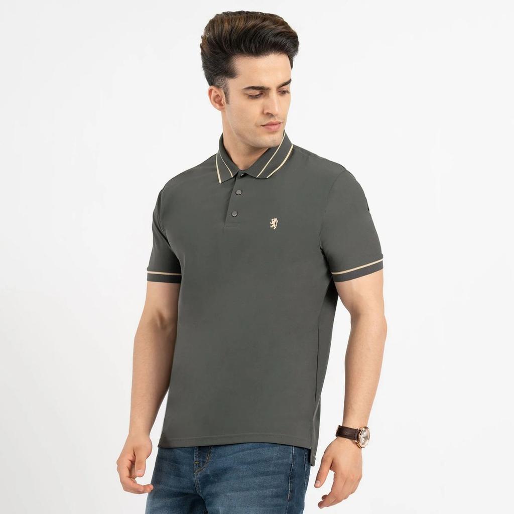T Shirts for Men in Dark Olive | Nylon Spandex Polo T Shirt — photo 2