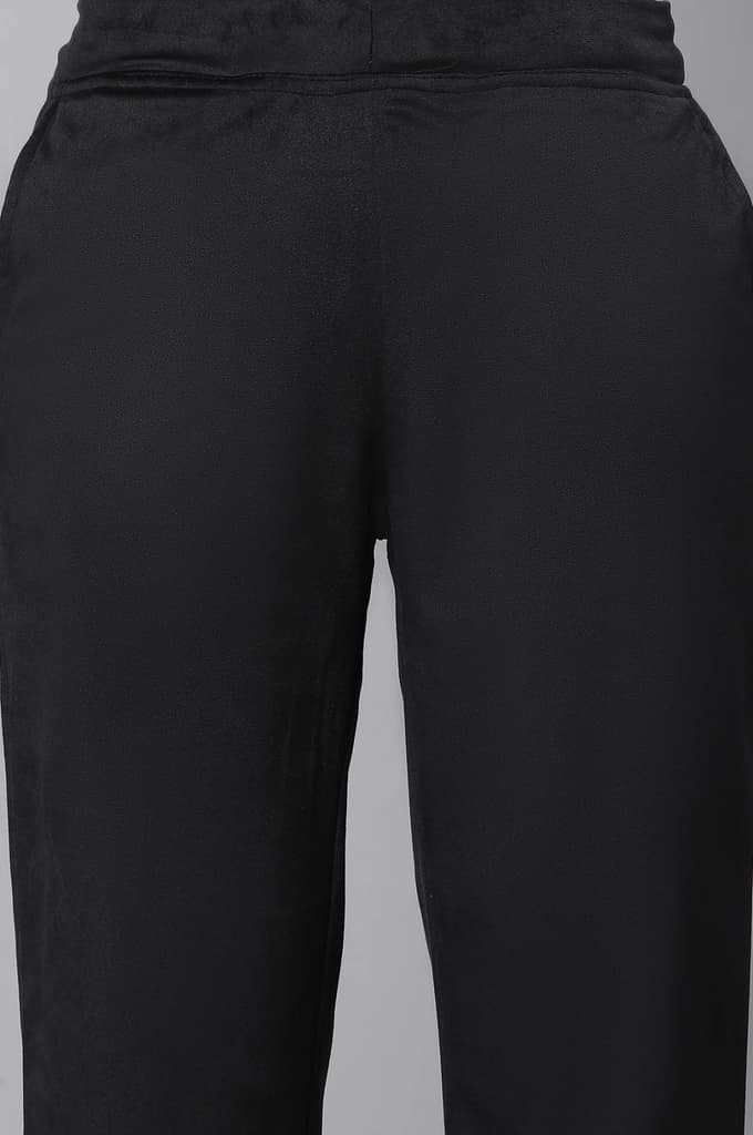 Black Solid Straight Fit Pants With Elasticated Waist — photo 6