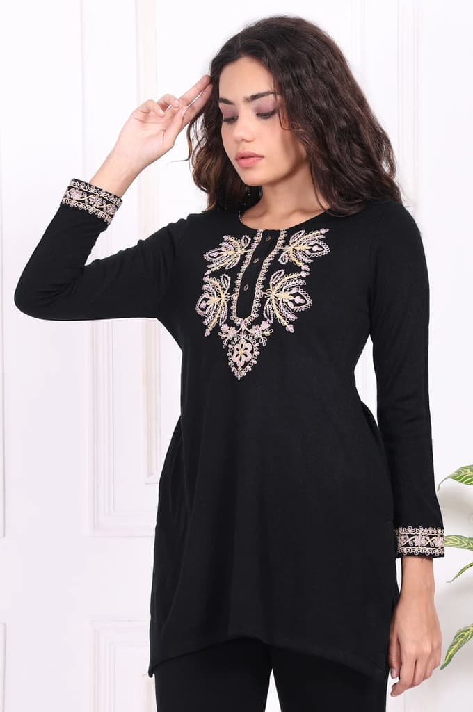 Black Embroidered Straight Acrylic Tunic — photo 4