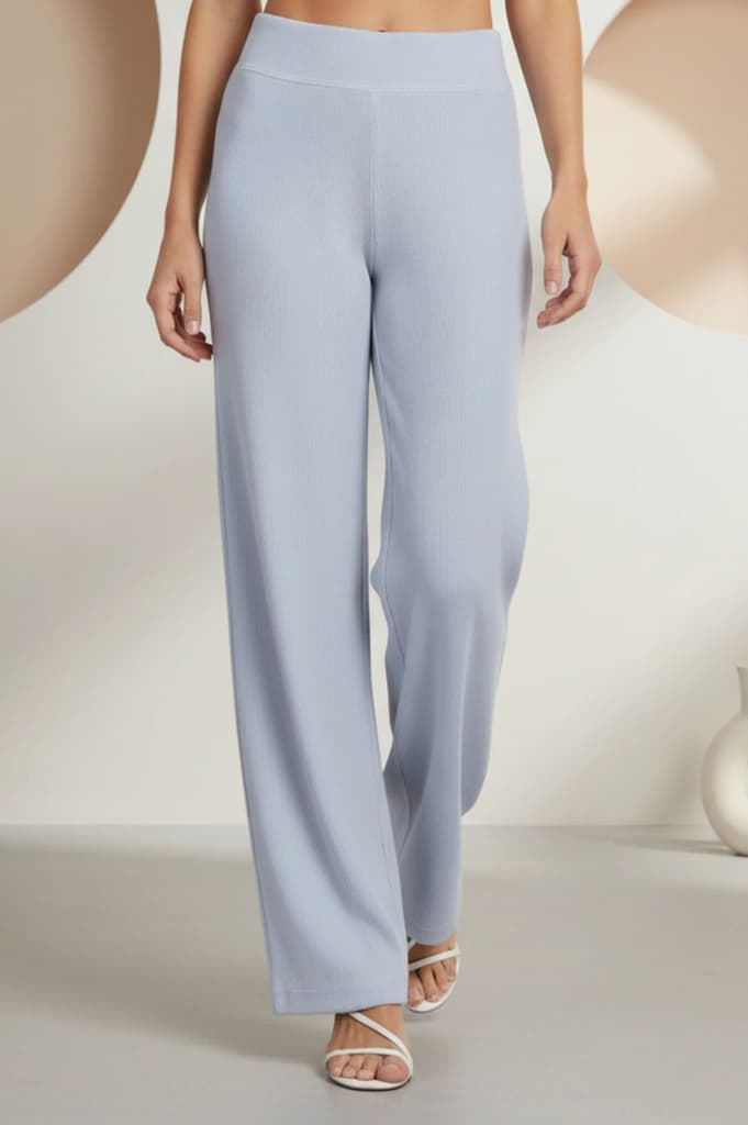 Blue Solid Wide Leg High Rise Corduroy Palazzo