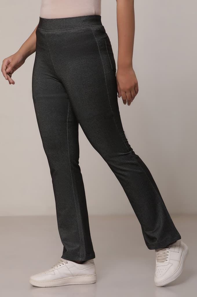 Black Solid Flared Cotton Pants — photo 3