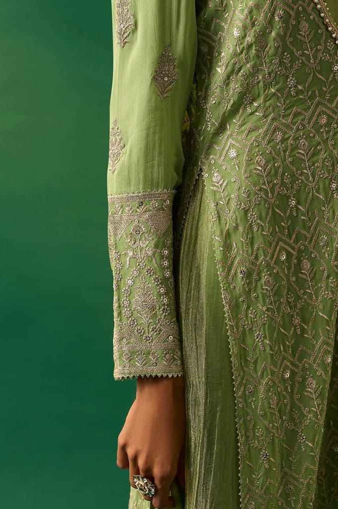 Green Embroidered Anarkali Dress with Churidar and Dupatta Set — photo 7