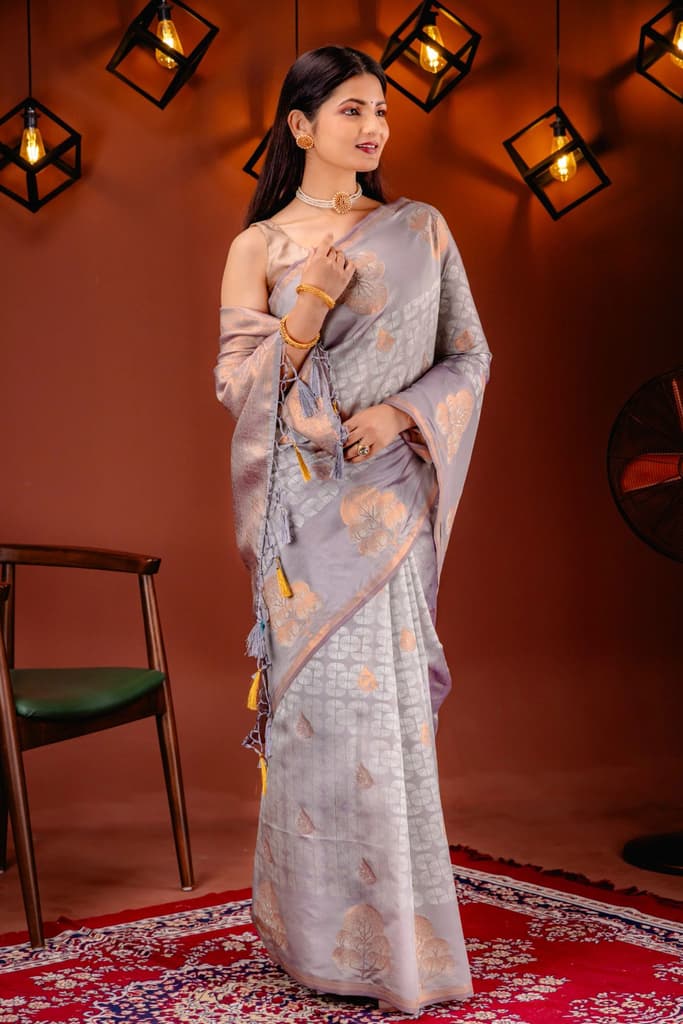 Mimosa Women's Woven Design Kanjivaram Style Art Silk Saree With Blouse Piece : SA00001762GYFREE — photo 5
