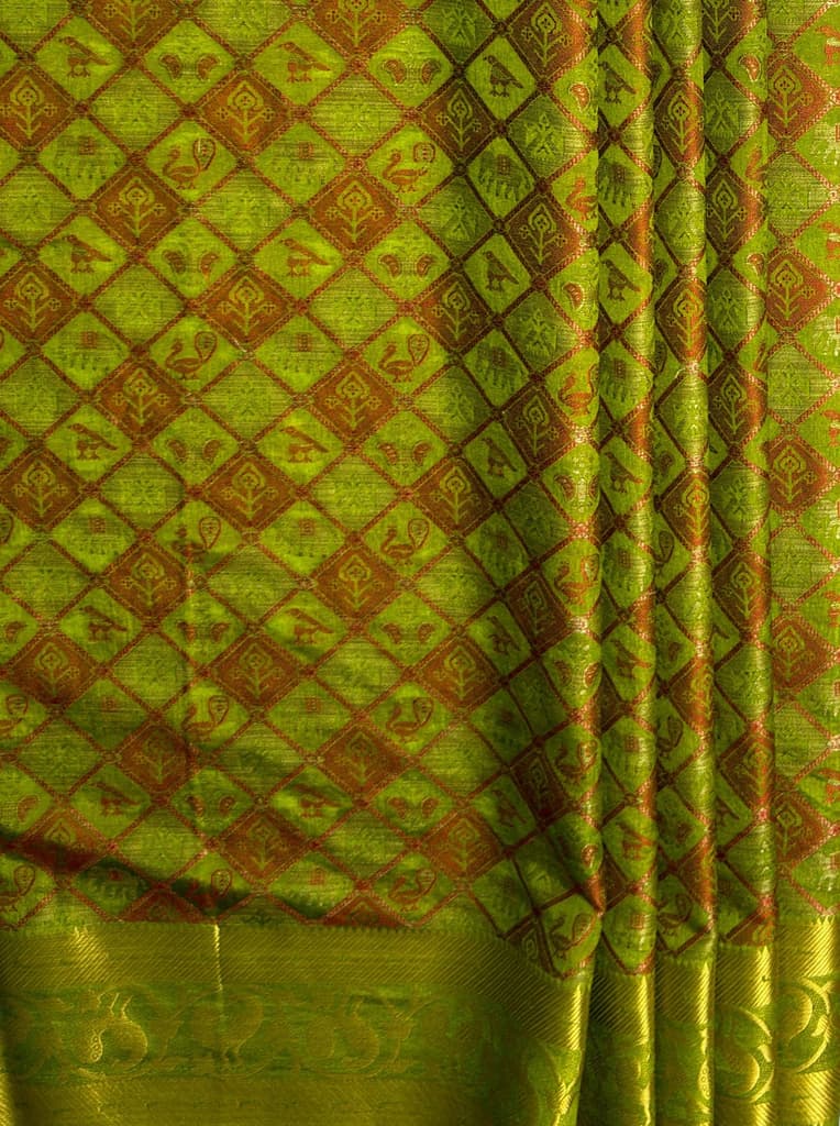 MIMOSA Women's Woven Design Patola Style Raw Silk Saree with Blouse Piece - Olive ( SA00003140OLFREE ) — photo 5