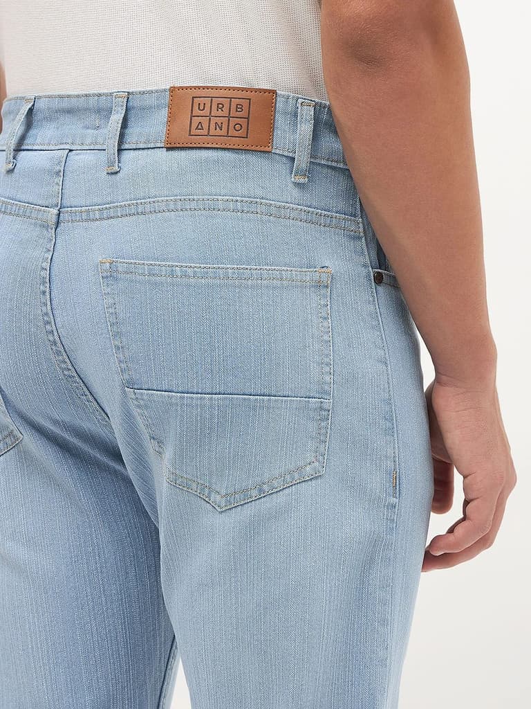 Men's Ice Blue Straight Fit Washed Denim Jeans Stretchable — photo 7