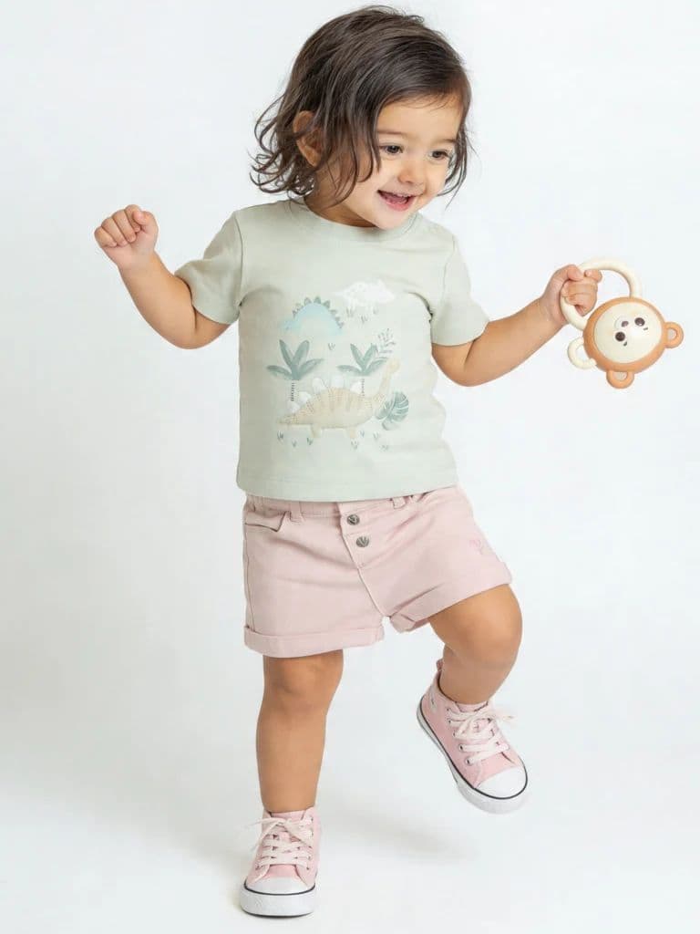 HOP Baby Girls Pink High-Rise Denim Shorts