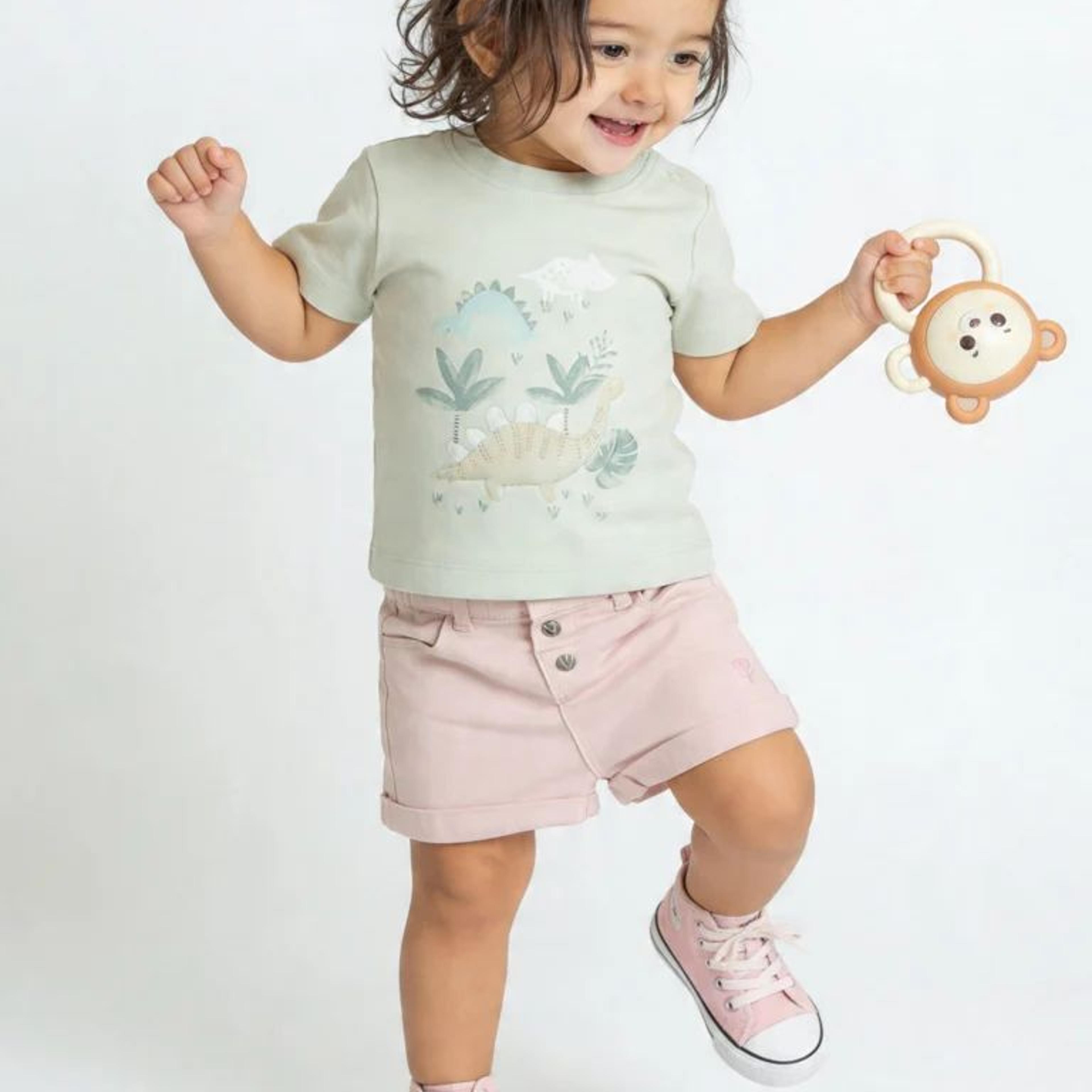 HOP Baby Girls Pink High-Rise Denim Shorts
