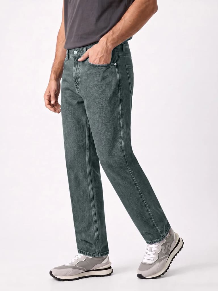 Men's Light Blue Relaxed Fit Washed Denim Jeans Non-Stretchable — photo 2