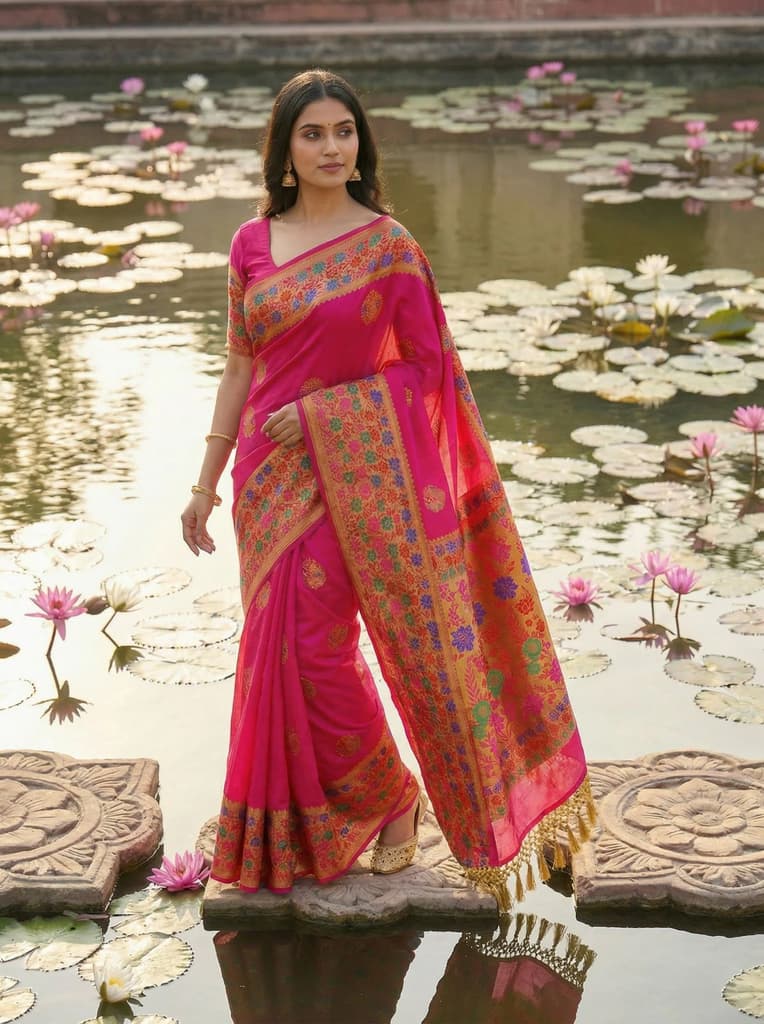 MIMOSA Women's Woven Design Paithani Style Raw Silk Saree with Blouse Piece - Rani ( SA00003127RNFREE ) — photo 2