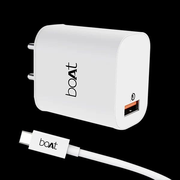 boAt 18w WCD QC3.0 Fast Charger Adaptor with Type C Cable | Fast Charger with Quick Charge 3.0, Smart IC protection, Spark protection — White