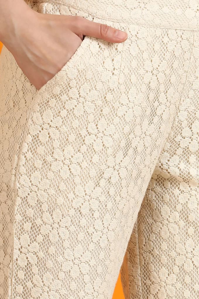 Off-White Cotton Lace Trouser Pants — photo 8