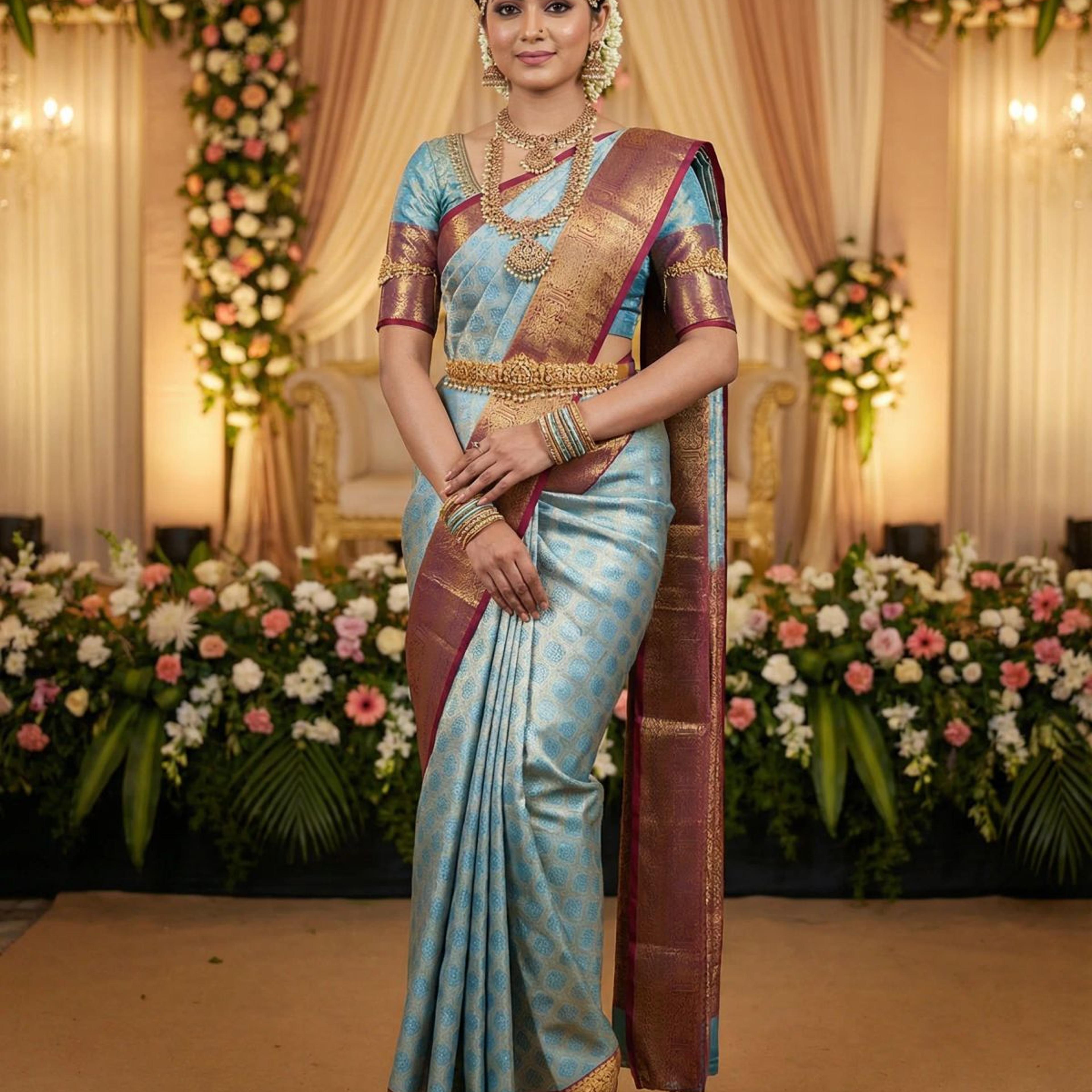 MIMOSA Women's Woven Design Kanjivaram Style Art Silk Saree with Blouse Piece - Ananda (SA00002734ANFREE)