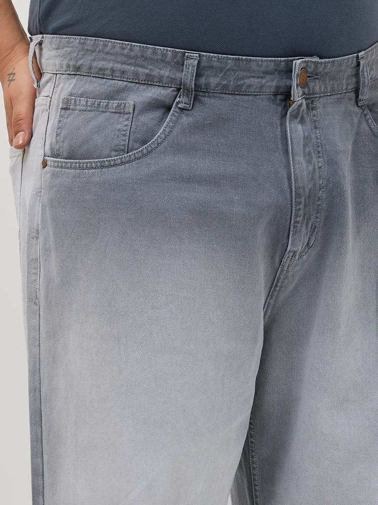 Plus Men's Light Grey Loose Baggy Fit Heavy Washed Faded Denim Jeans Non-Stretchable — photo 5