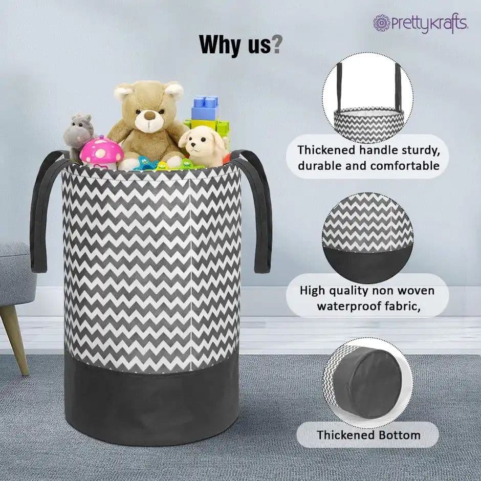 PrettyKrafts 45 Ltr Folding Laundry Basket for Clothes, Set of 1, Black & White — photo 2