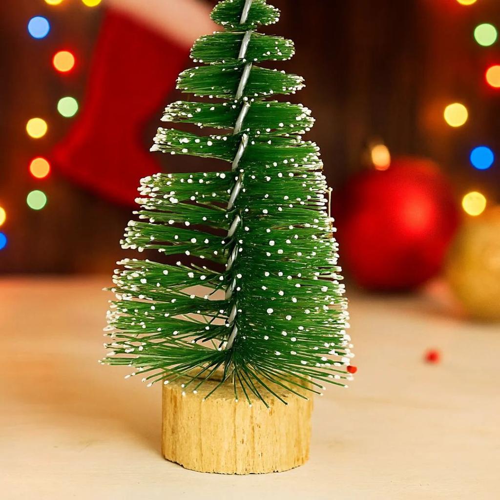 Mini Christmas Bottle Brush Trees with Wooden Base | Tabletop Snowy Pine Decoration — photo 4