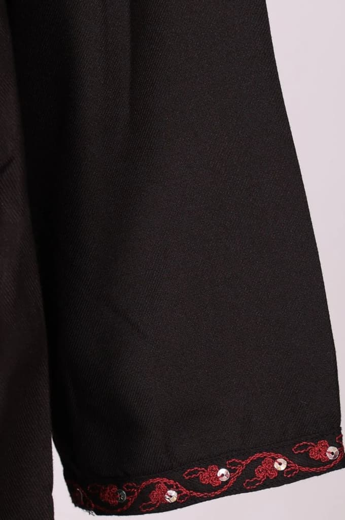 Black Solid Embroidered Straight Winter Kurta with Pants and Dupatta Set — photo 6