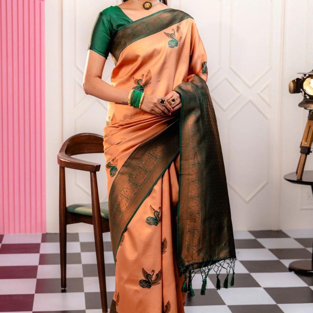 Mimosa Women's Woven Design Kanjivaram Style Art Silk Saree With Blouse Piece : SA00001778PCFREE