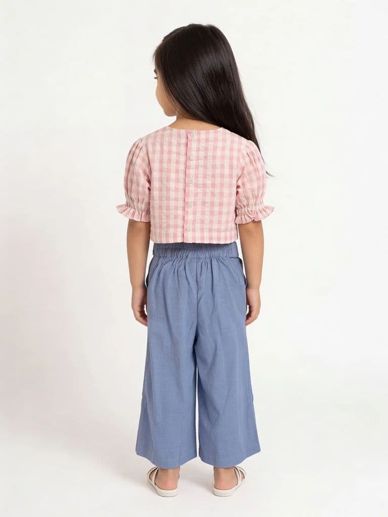 Utsa Kids Girls Blue Wide-Leg Cotton Culotte Pants - (2-8 yrs) — photo 2