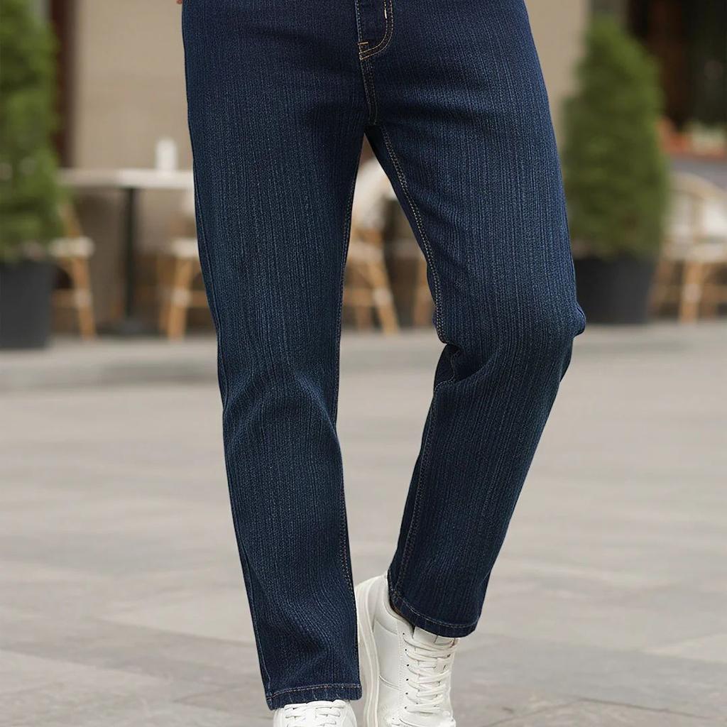 Men's Dark Blue Straight Fit Washed Denim Jeans Stretchable