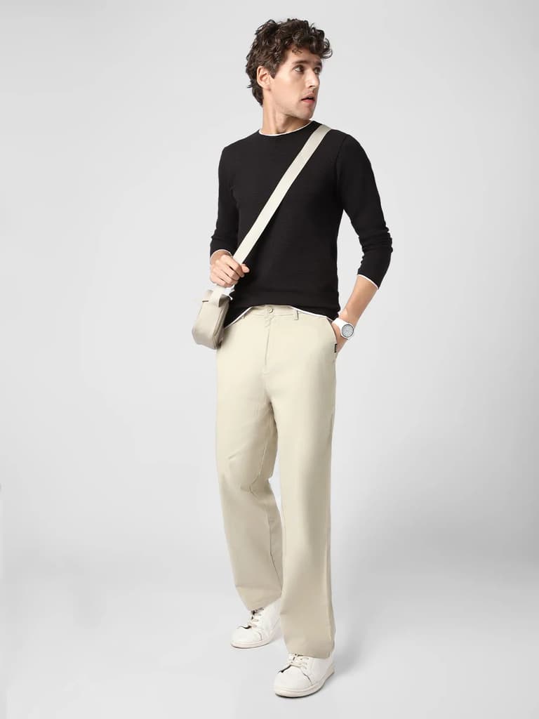 Men's Light Grey Loose Baggy Fit Solid Chino Trousers Non-Stretchable — photo 4