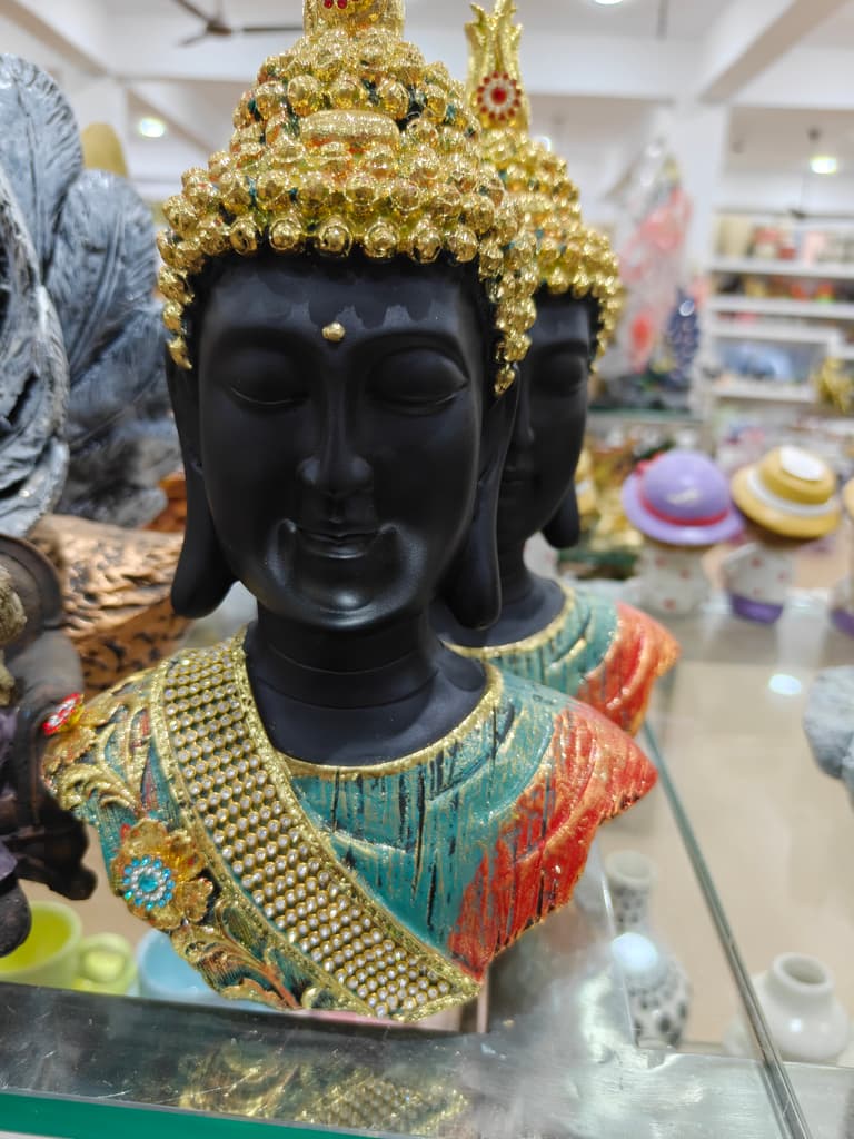 Gold and Black Buddha Head Statue | Decorative | Glass | Gold