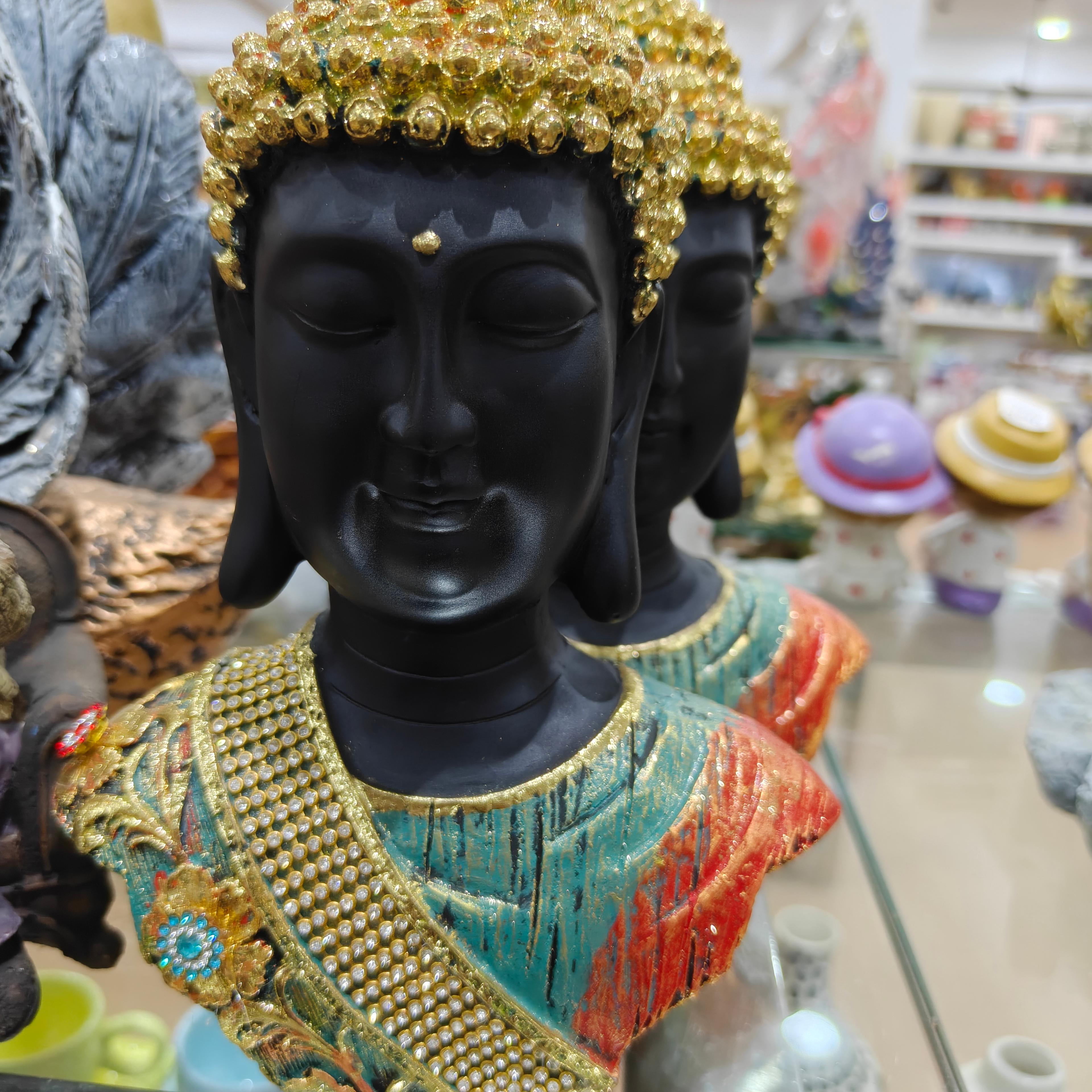 Gold and Black Buddha Head Statue | Decorative | Glass | Gold