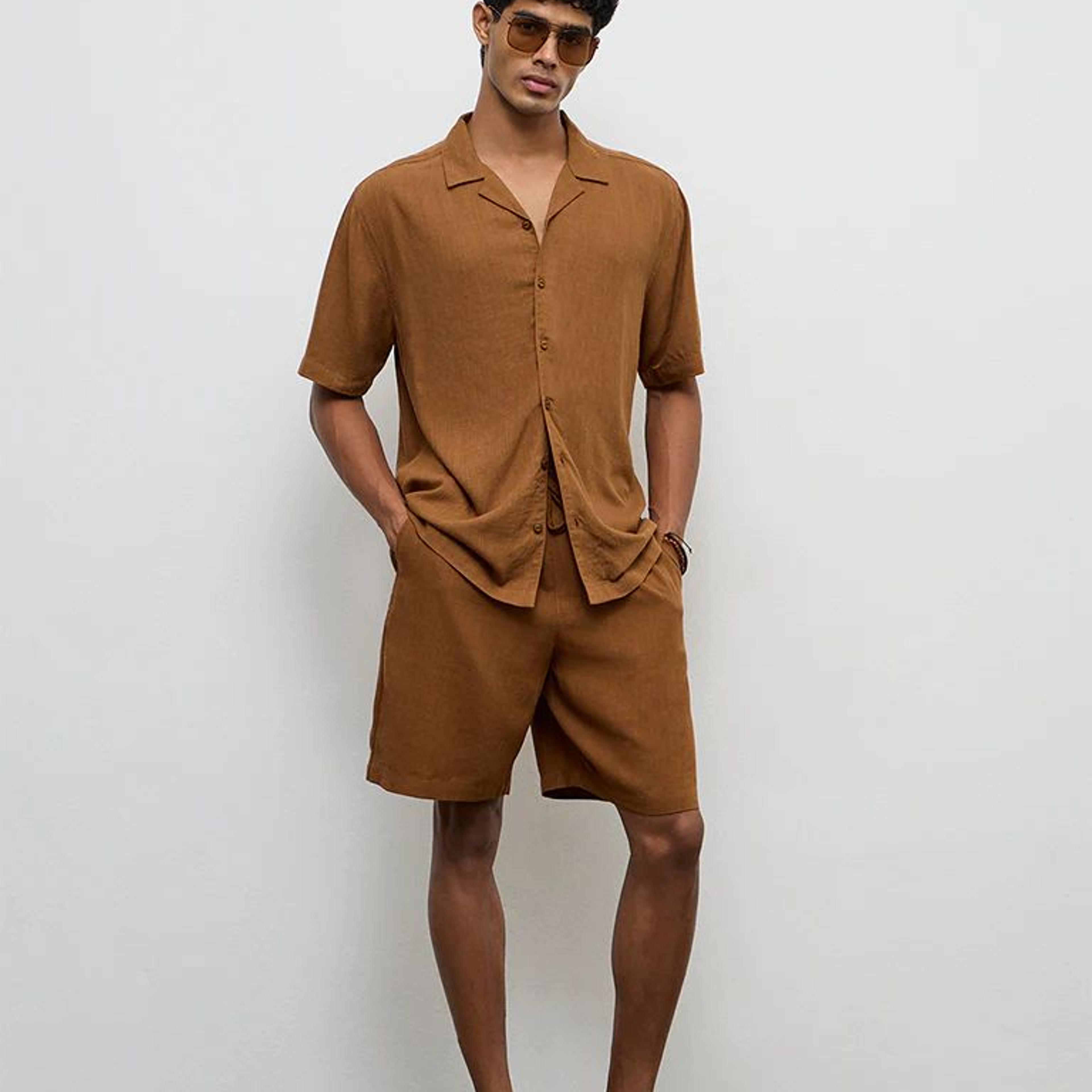 ETA Light Brown Relaxed-Fit Mid-Rise Shorts
