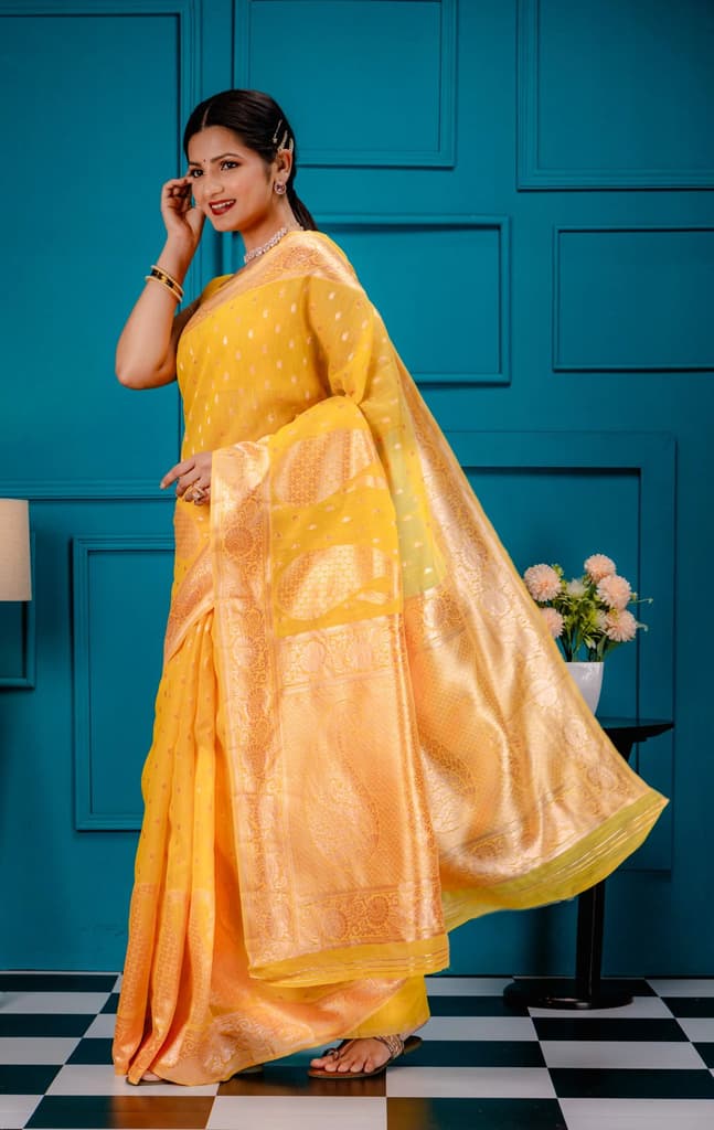 Mimosa Women's Woven Design Banarasi Style Art Silk Saree With Blouse Piece : SA00001779GDFREE — photo 5