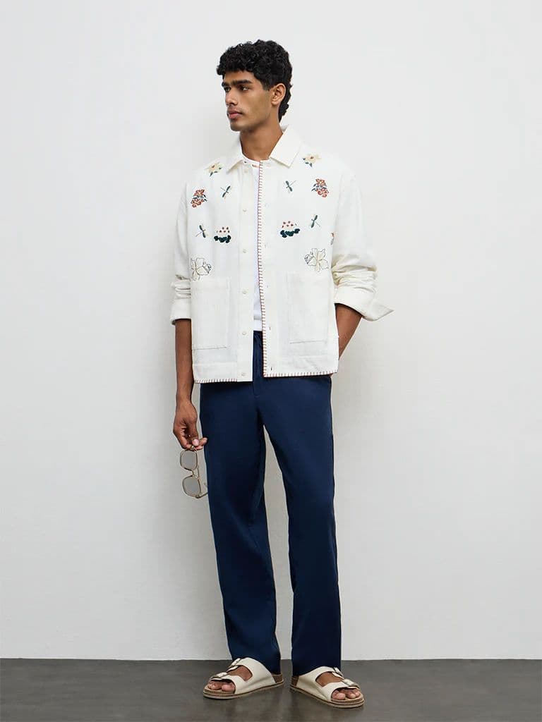 ETA Off-White Floral-Embroidered Relaxed-Fit Cotton Shirt — photo 2