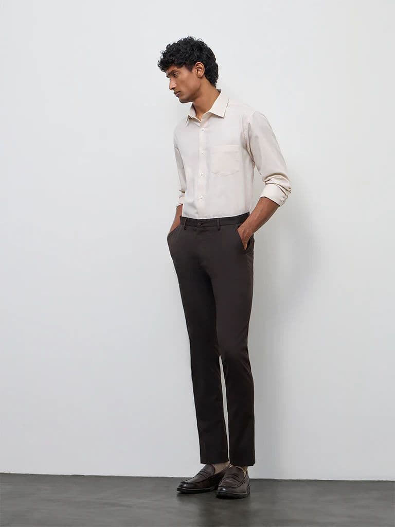 WES Formals Beige Relaxed-Fit Cotton Shirt — photo 2
