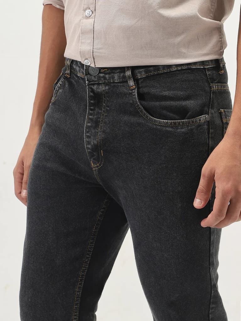 Men's Dark Grey Slim Fit Washed Denim Jeans Stretchable — photo 5
