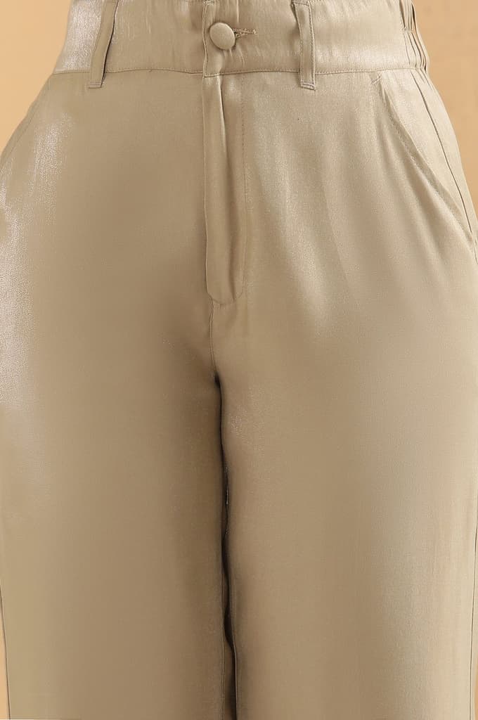 Gold Solid Straight Fit Woven Pants With Elasticated Back — photo 6