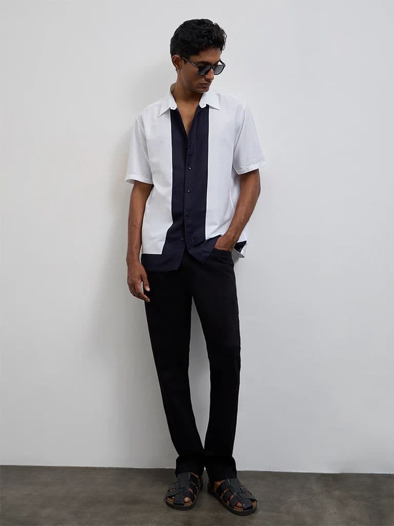 Ascot Off-White Color-Block Relaxed-Fit Cotton-Blend Shirt — photo 2