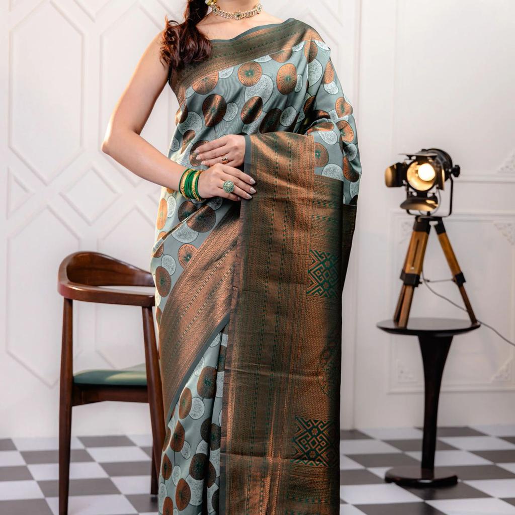 Mimosa Women's Woven Design Kanjivaram Style Art Silk Saree With Blouse Piece : SA00001789PSFREE