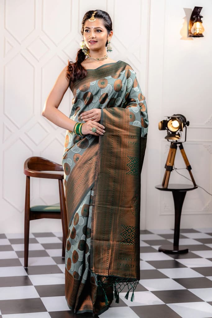 Mimosa Women's Woven Design Kanjivaram Style Art Silk Saree With Blouse Piece : SA00001789PSFREE — Pista