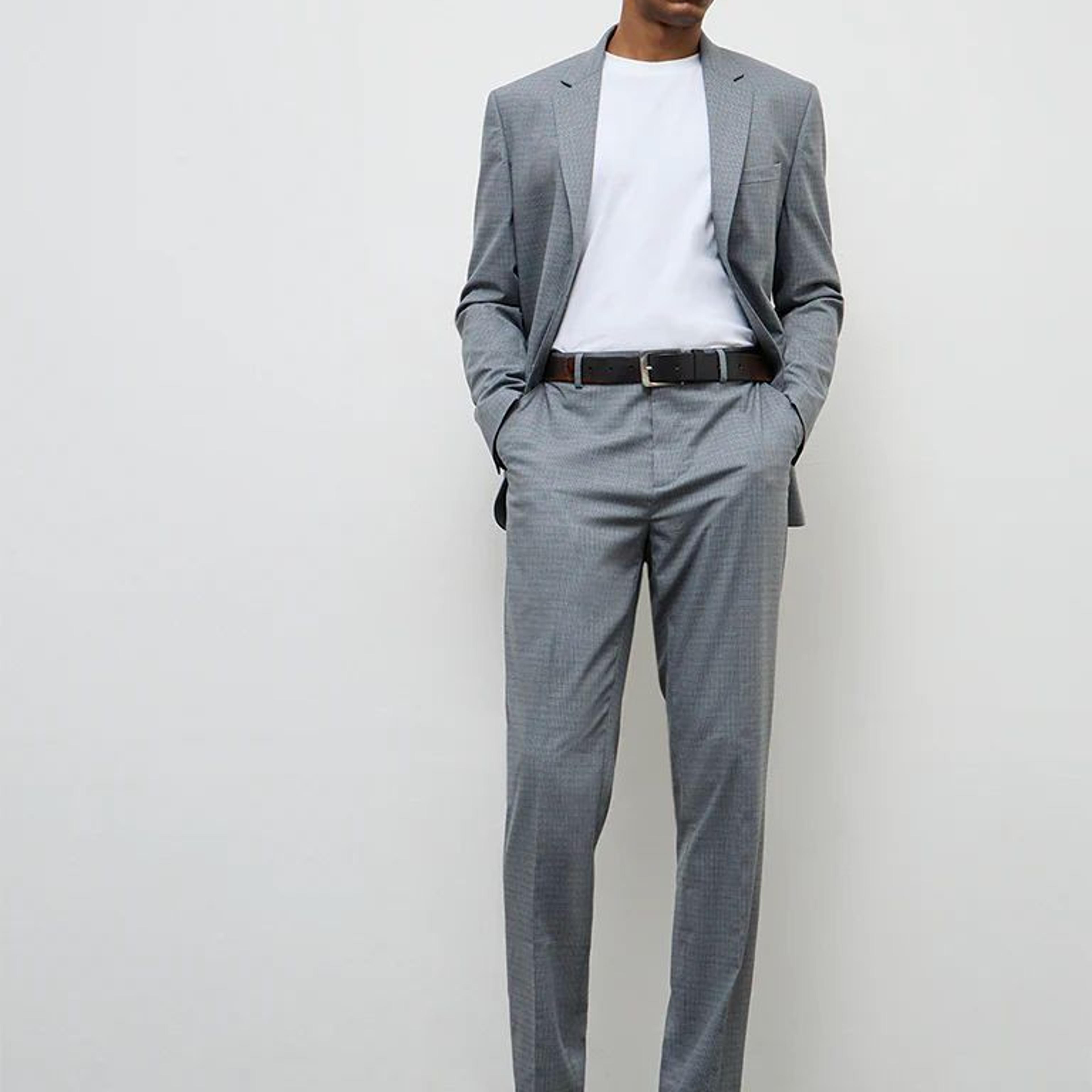 WES Formals Grey Checkered Relaxed-Fit Mid-Rise Trousers