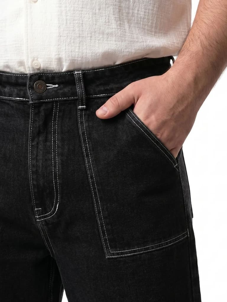 Plus Men's Black Loose Baggy Fit Washed Denim Jeans Non-Stretchable — photo 5