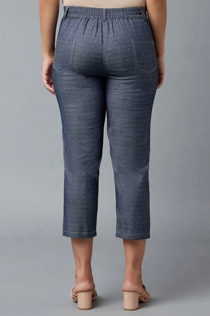 Blue Polka Dots Straight Fit Denim Culottes With Front Zip — photo 4