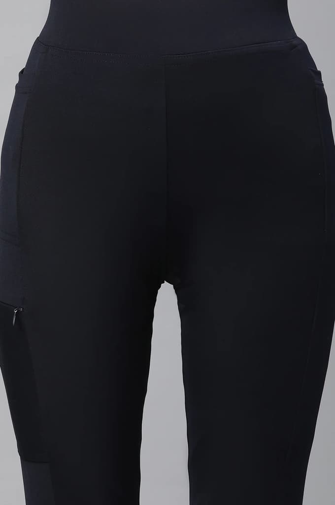 Navy Blue Solid Skinny Fit Tights With Elasticated Waist — photo 7