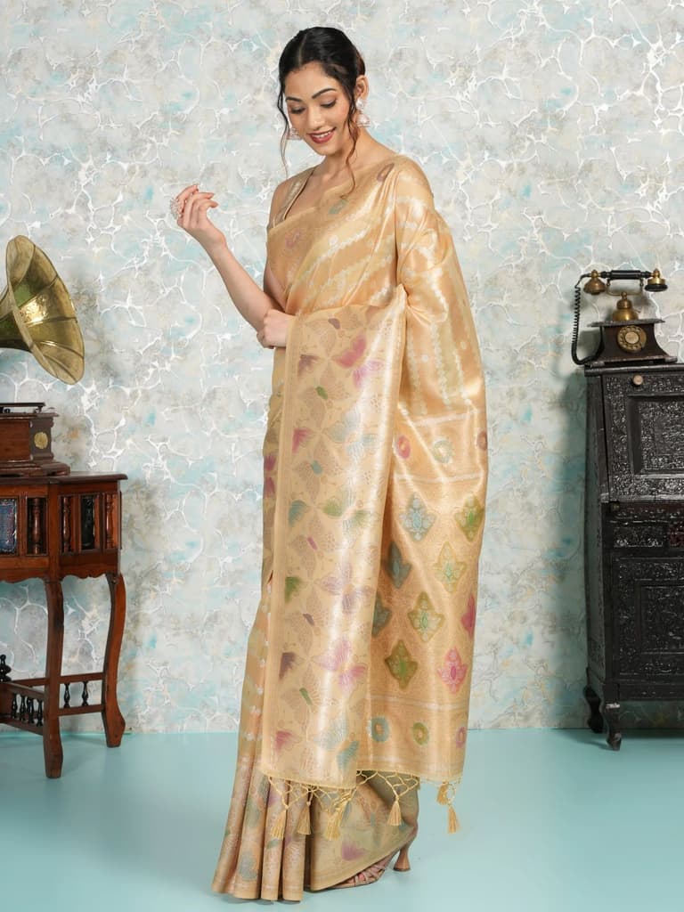 Mimosa Women's Woven Design Banarasi Style Art Silk Saree With Blouse Piece : SA00002065YLWFREE — photo 3