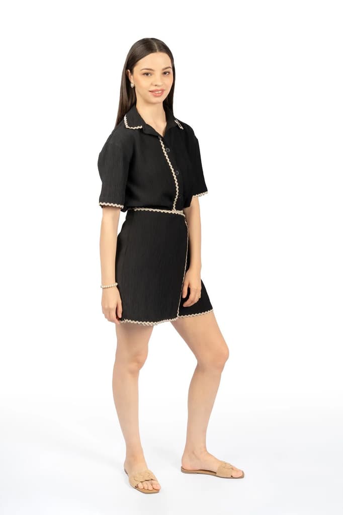 Black Solid Collared Boxy Co-ord Set — photo 3